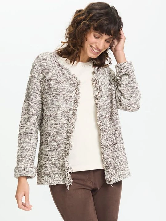 Zdjęcie produktu Brązowy kardigan damski Henny z frędzlami – Designer Choice Olsen