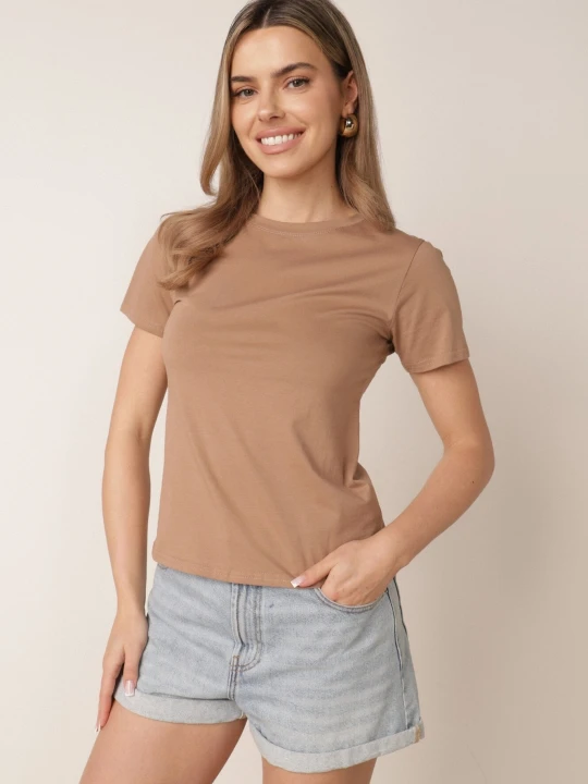 Zdjęcie produktu Brązowy Klasyczny T-shirt z Bawełny Lorali J.style