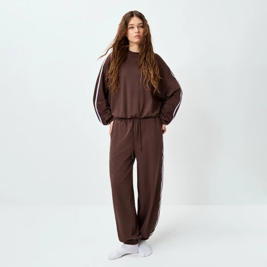 Zdjęcie produktu Brązowy komplet dzianinowy loungewear z lampasami House