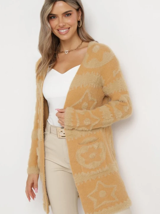 Zdjęcie produktu Brązowy Niezapinany Kardigan z Dłuższym Włosiem Korrema Wool Fashion