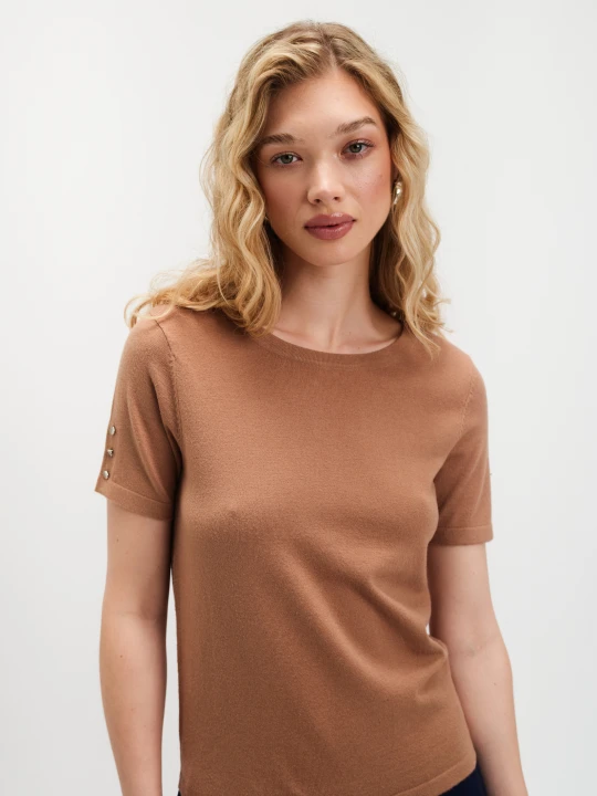 Zdjęcie produktu Brązowy sweter basic z krótkim rękawem TOP SECRET