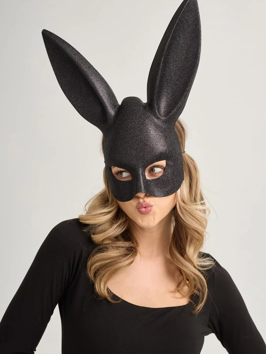 Zdjęcie produktu Brokatowa maska na twarz z uszami - Horny Bunny POUPEE czarny