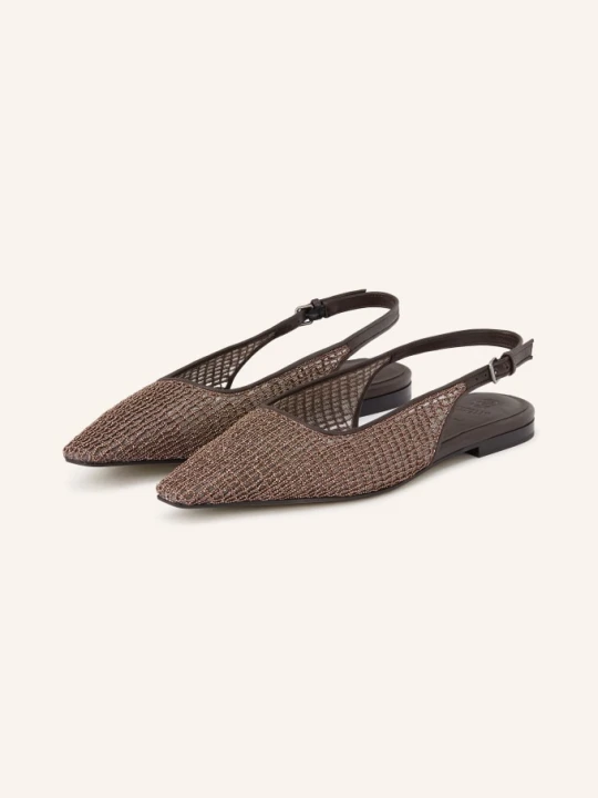 Zdjęcie produktu Brunello Cucinelli Baleriny Typu Slingback Z Kamieniami Ozdobnymi braun brązowy