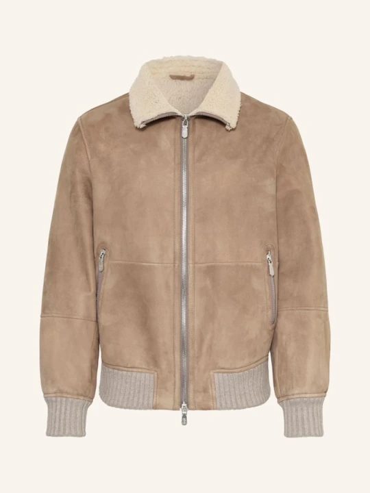 Zdjęcie produktu Brunello Cucinelli Skórzany Bluzon Z Mieszanki Materiałów beige