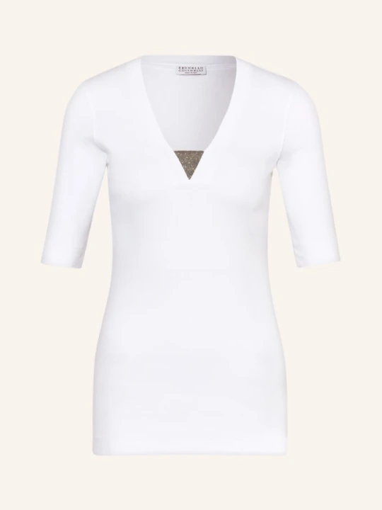 Zdjęcie produktu Brunello Cucinelli T-Shirt Z Obszyciem Ozdobnymi Kamykami weiss BIAŁY