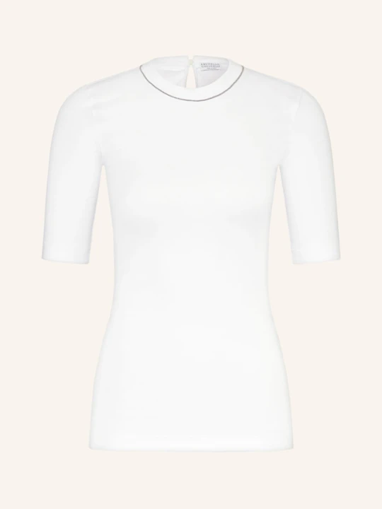 Zdjęcie produktu Brunello Cucinelli T-Shirt Z Ozdobnymi Perełkami weiss BIAŁY