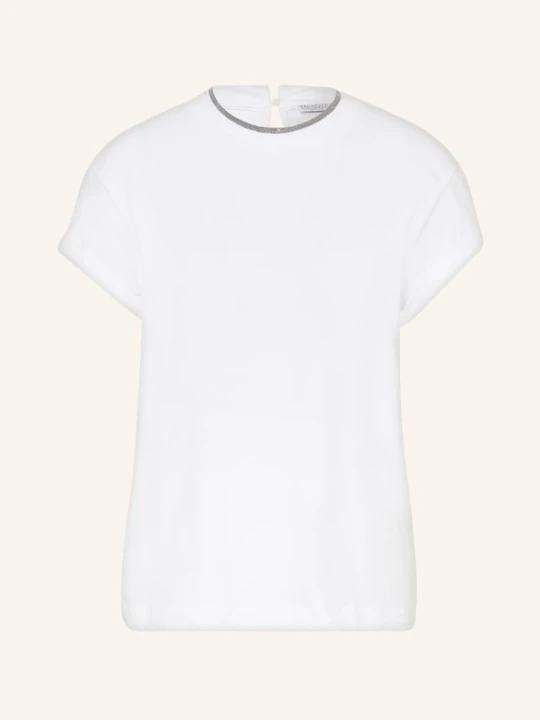 Zdjęcie produktu Brunello Cucinelli T-Shirt Z Ozdobnymi Perełkami weiss BIAŁY