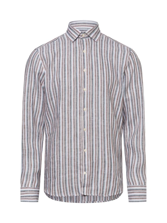 Zdjęcie produktu Bugatti koszula casual - Kent Mężczyźni Slim Fit len brązowy | zielony | biały