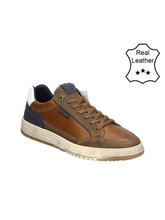 Zdjęcie produktu Bullboxer Skórzane sneakersy w kolorze jasnobrązowo-granatowym rozmiar: 42