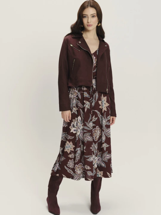 Zdjęcie produktu Burgundowa sukienka midi z kwiatowym nadrukiem Greenpoint czerwony