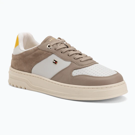 Zdjęcie produktu Buty damskie Tommy Hilfiger Sporty Cupsole Tumbled Leather costal taupe / ecru / yellow Biały