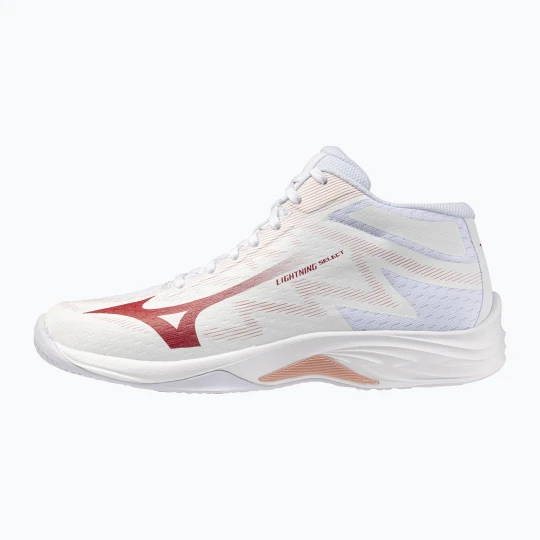 Zdjęcie produktu Buty do siatkówki damskie Mizuno Lightning Select Mid white/rose elegance/lava falls