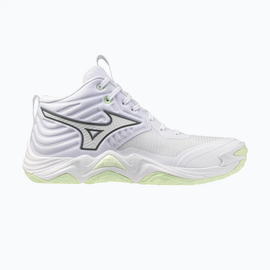 Zdjęcie produktu Buty do siatkówki damskie Mizuno Wave Momentum Elite Mid white / balsam green / ambrosia