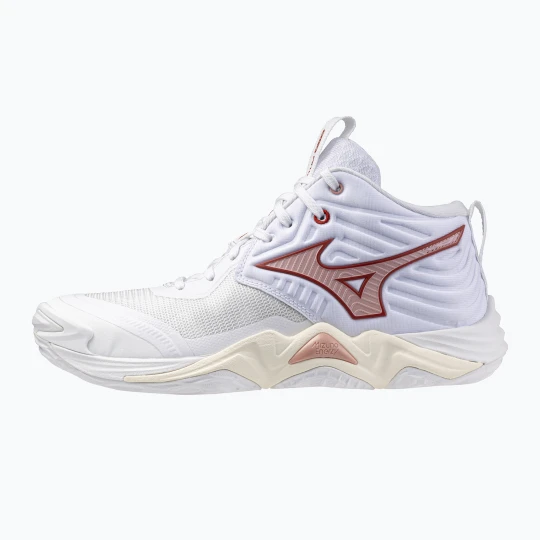 Zdjęcie produktu Buty do siatkówki damskie Mizuno Wave Momentum Elite Mid white / rose elegance / lava falls