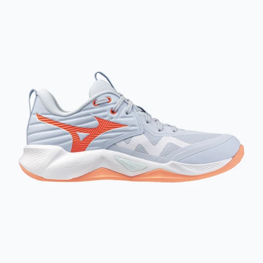 Zdjęcie produktu Buty do siatkówki damskie Mizuno Wave Momentum Pro blue finch / lava orange / flamingo coral