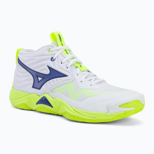 Zdjęcie produktu Buty do siatkówki Mizuno Wave Momentum Elite Mid white / lightning yellow / dazzling blue