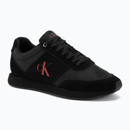Zdjęcie produktu Buty męskie Calvin Klein HM0HM02212 Retro Runner Bans Leather Suede triple black / adrenaline rush
