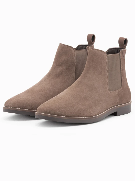 Zdjęcie produktu Buty męskie skórzane sztyblety - ciemnobeżowe V4 - Rozmiar: 43 Ombre Clothing beżowy