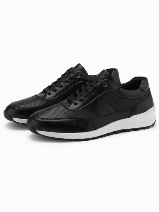Zdjęcie produktu Buty męskie sneakersy sportowe ze skóry ekologicznej – czarne V2 Ombre Clothing