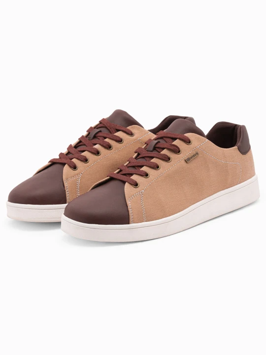 Zdjęcie produktu Buty męskie sneakersy z łączonych materiałów - brązowe V1 Ombre Clothing