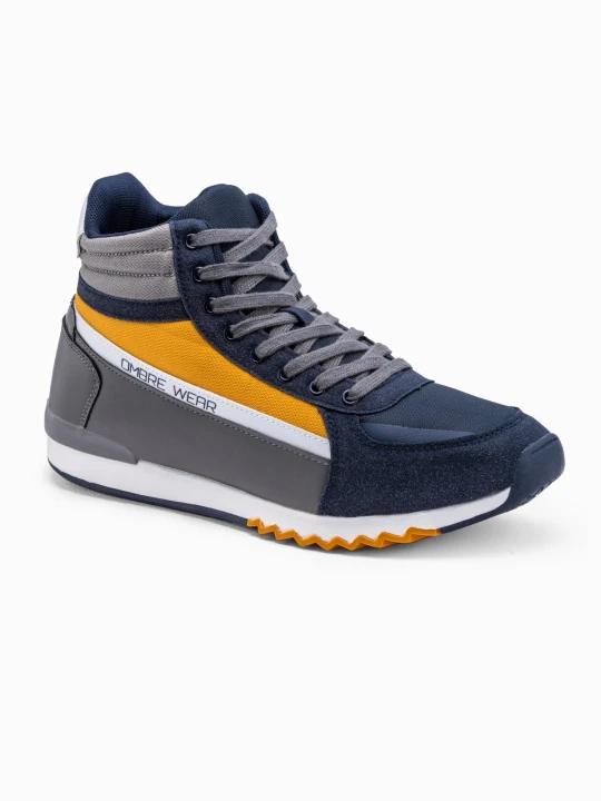 Zdjęcie produktu Buty męskie sneakersy za kostkę - granatowo-żółte V2 Ombre Clothing