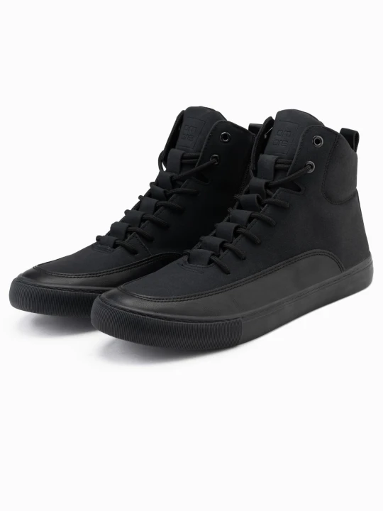 Zdjęcie produktu Buty męskie sneakersy za kostkę z ozdobnymi zakładkami – czarne V4 Ombre Clothing