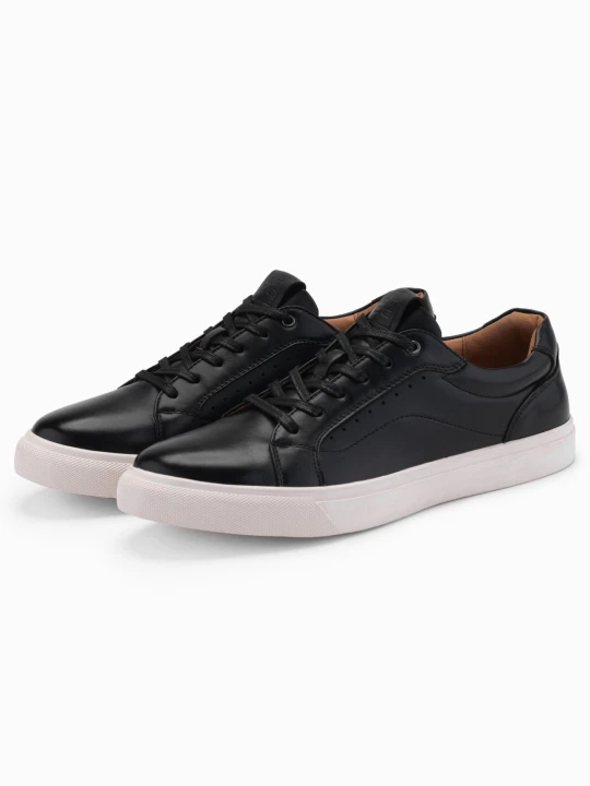 Zdjęcie produktu Buty męskie sneakersy ze skóry ekologicznej – czarne V2 - Rozmiar: 42 Ombre Clothing
