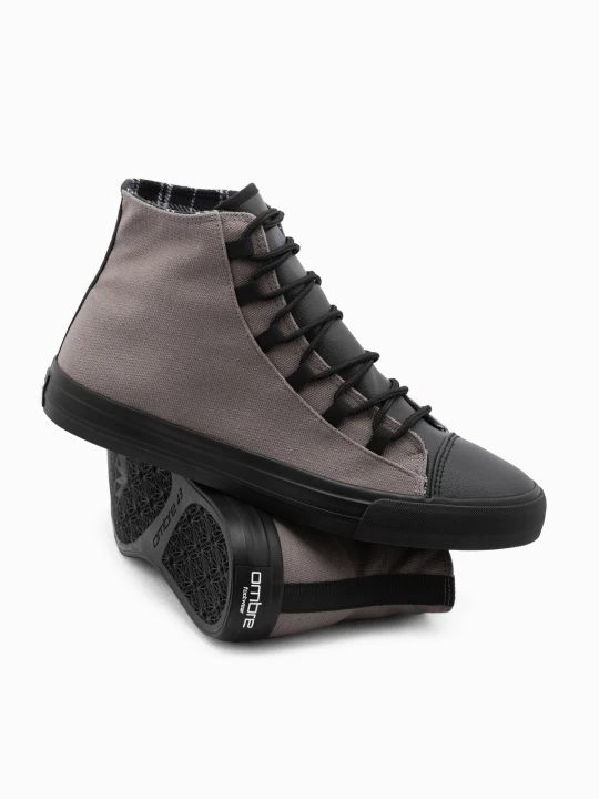 Zdjęcie produktu Buty męskie trampki z łączonych materiałów - grafitowe V8 Ombre Clothing grafitowy