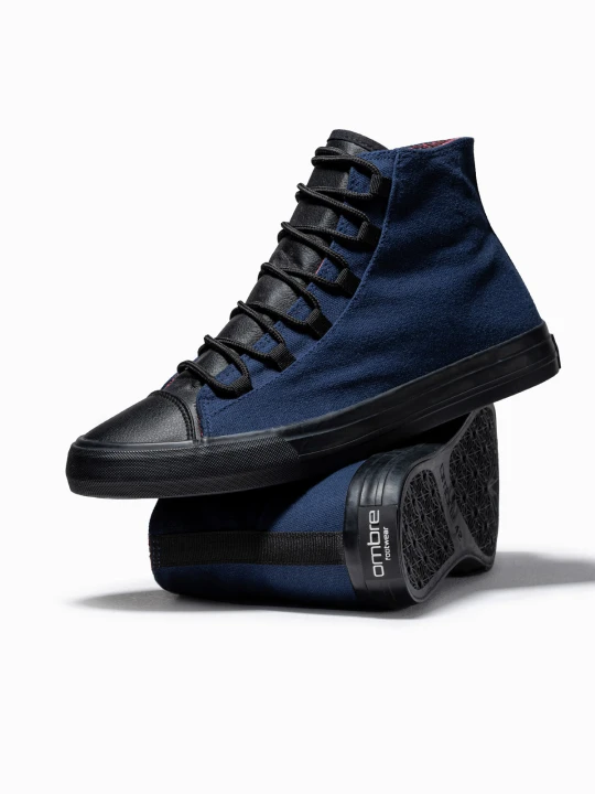 Zdjęcie produktu Buty męskie trampki z łączonych materiałów - granatowe V3 Ombre Clothing