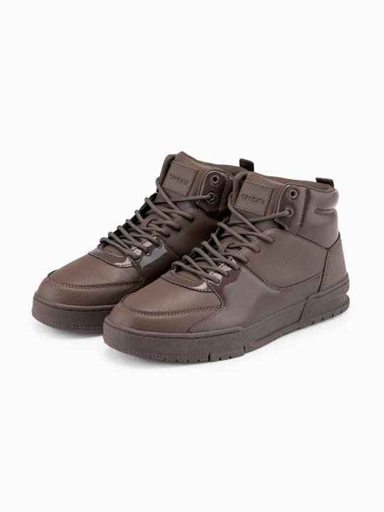 Zdjęcie produktu Buty męskie wysokie sneakersy z połyskującymi elementami – ciemnobrązowe V3 - Rozmiar: 41 Ombre Clothing ciemnobrązowy