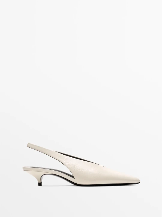 Zdjęcie produktu Buty Na Obcasie Z Odkrytą Piętą - Biały - Massimo Dutti - Female