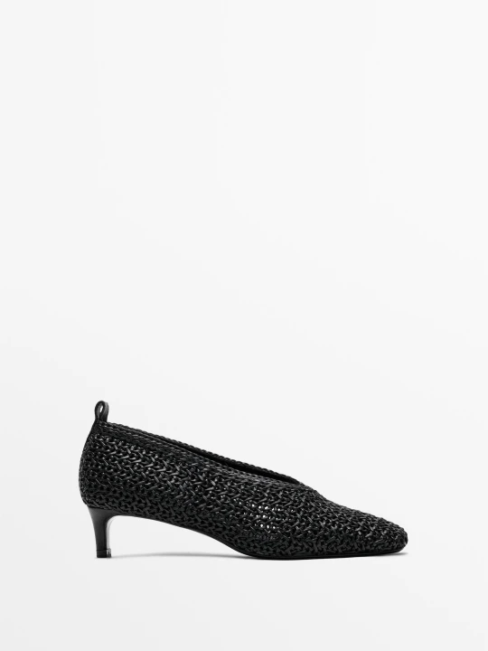 Zdjęcie produktu Buty Na Obcasie Z Plecionej Skóry - Czarny - Massimo Dutti - Female