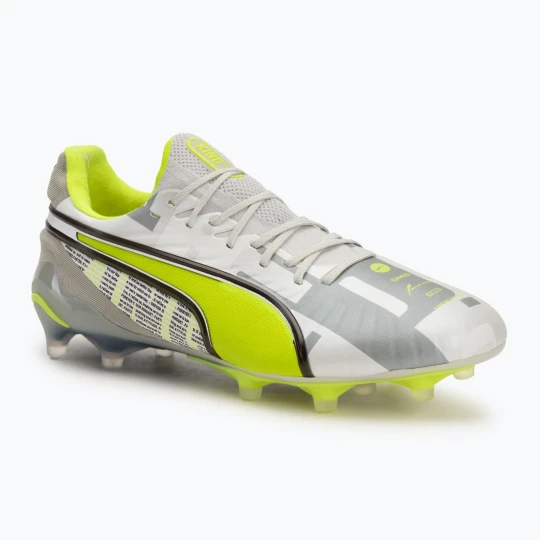Zdjęcie produktu Buty piłkarskie męskie PUMA King Ultimate Forever FG / AG feather gray / electric lime / puma white / flat light gray Szary