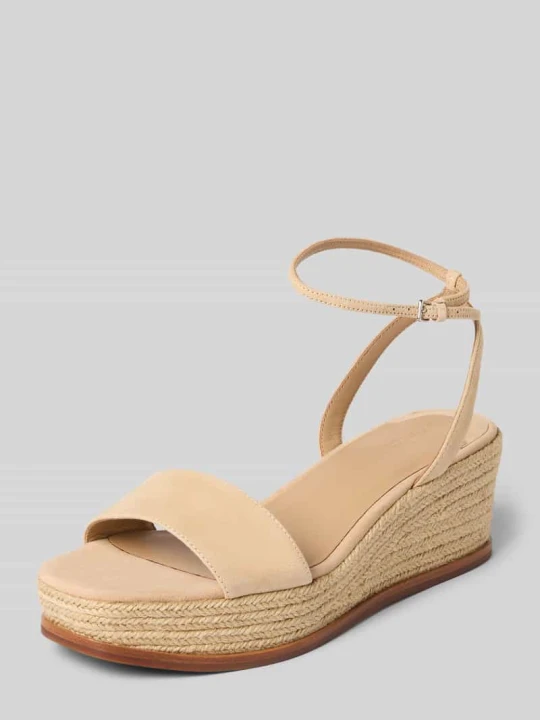 Zdjęcie produktu Buty skórzane na koturnie z detalem z logo model ‘LEONA’ Lauren Ralph Lauren Piaskowy