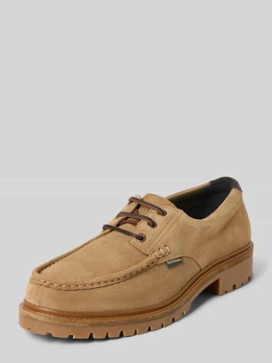 Zdjęcie produktu Buty sznurowane z mieszanki skóry welurowej z dodatkiem bawełny model 'PAXTON APRON DERBY' Barbour Beżowy