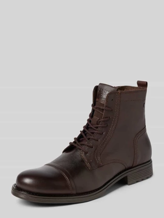 Zdjęcie produktu Botki sznurowane z nadrukiem z logo Jack&Jones Ciemnobrązowy