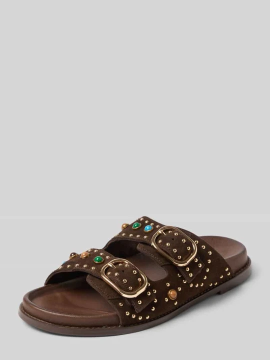 Zdjęcie produktu Buty wsuwane z naturalnej skóry z obszyciem ozdobnymi kamieniami Inuovo Ciemnobrązowy