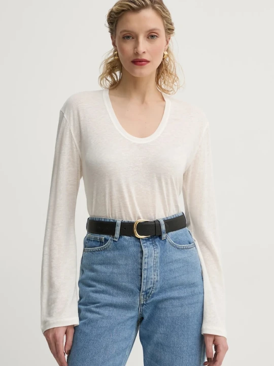 Zdjęcie produktu By Malene Birger longsleeve z domieszką lnu AMALOU beżowy