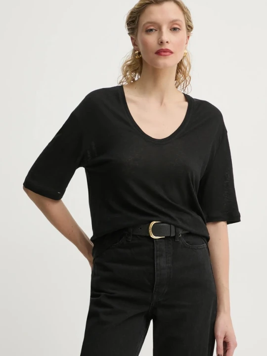 Zdjęcie produktu By Malene Birger t-shirt z domieszką lnu AMARINGA czarny