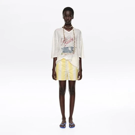 Zdjęcie produktu Szorty dopasowane len stripes lime light BIMBA Y LOLA STRIPES LIMELIGHT