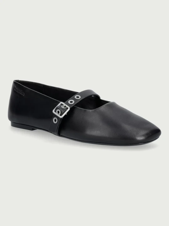 Zdjęcie produktu Calvin Klein baleriny skórzane OBL BALLERINA MJ BUCKLE LTH czarny