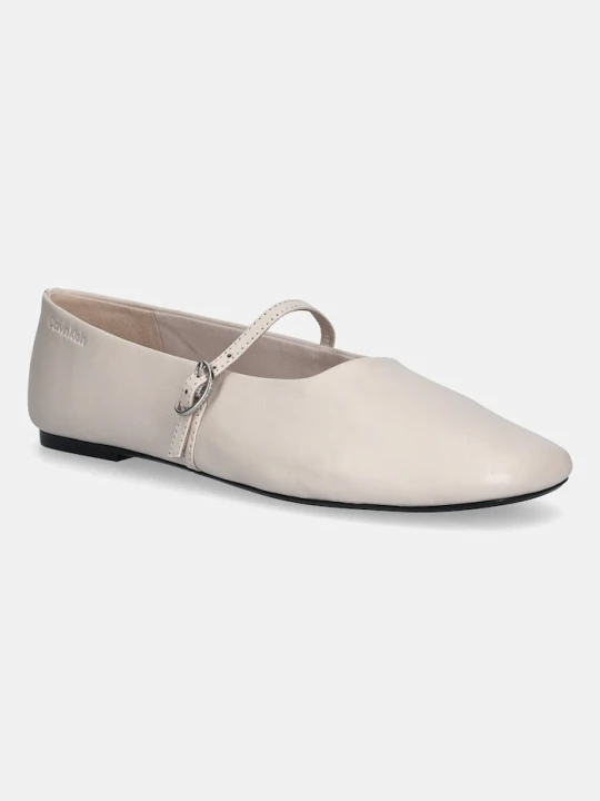 Zdjęcie produktu Calvin Klein baleriny skórzane OBLIQUE BALLERINA MJ LTH HDW beżowy