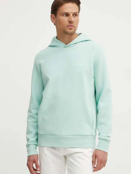 Zdjęcie produktu Calvin Klein bluza z kapturem męska z bawełną turkusowy