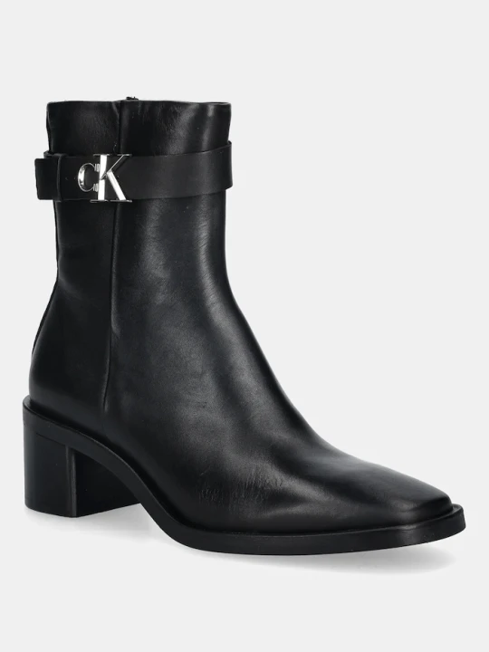 Zdjęcie produktu Calvin Klein botki skórzane BLOCK HEEL BOOT W / METAL LOGO czarny