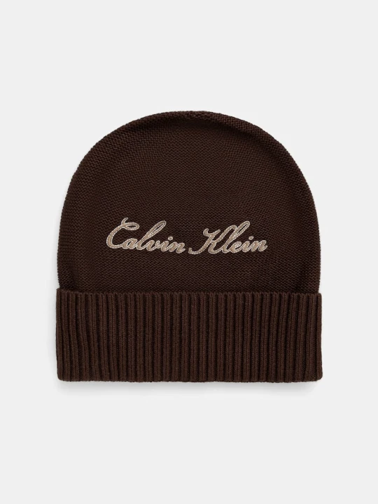 Zdjęcie produktu Calvin Klein czapka beanie męska bawełniana brązowy