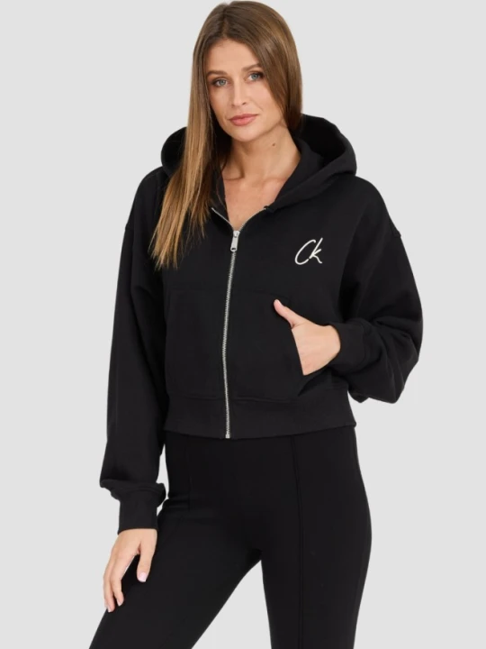 Zdjęcie produktu CALVIN KLEIN Czarna damska rozpinana bluza z kapturem, Rozmiar L