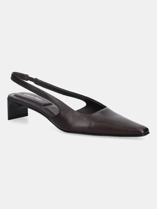Zdjęcie produktu Calvin Klein czółenka skórzane SET BACK HEEL PUMP SLINGBACK LTH brązowy