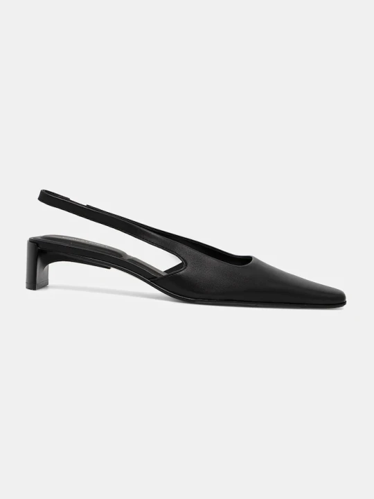 Zdjęcie produktu Calvin Klein czółenka skórzane SET BACK HEEL PUMP SLINGBACK LTH czarny