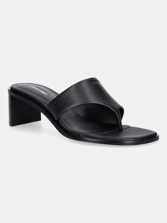 Zdjęcie produktu Calvin Klein japonki damskie skórzane BLOCK HEEL SNDL THONG LTH czarny