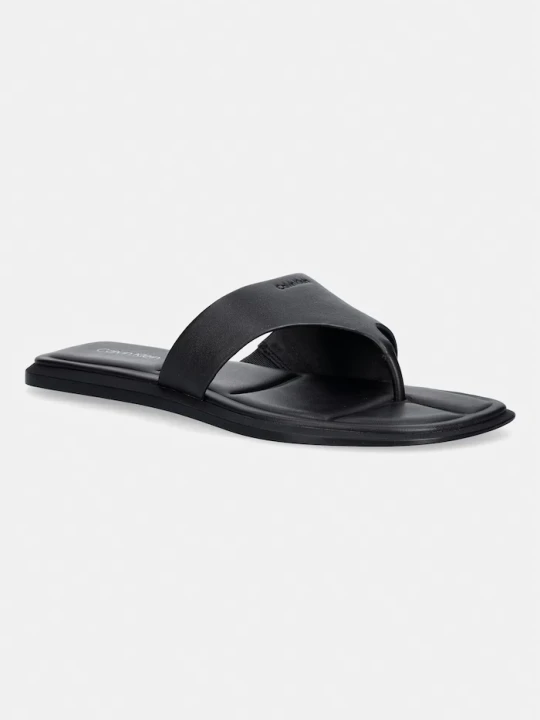 Zdjęcie produktu Calvin Klein japonki damskie skórzane FLAT SANDAL THONG LTH czarny